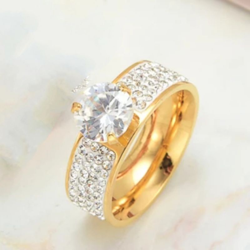 cincin full permata titanium diamond zircon perhiasan wanita