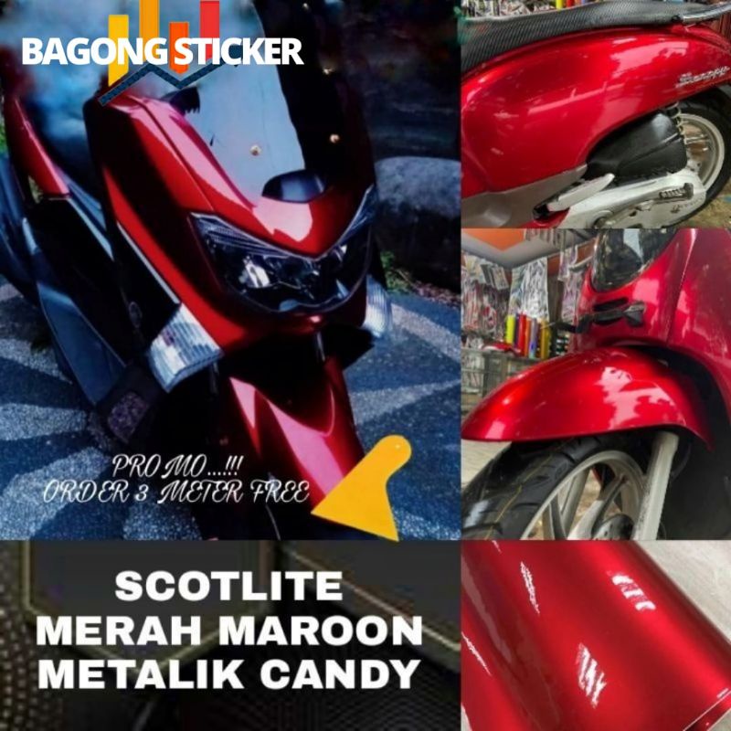 sticker skotlet metalik merah candy glossy / skotlet merah candy /skotlet motor / skotlet mobil