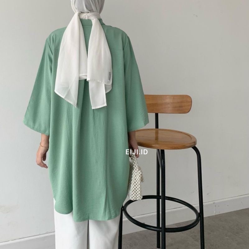 Lyra Oversize Dress - Midi Dress Tunik Blouse Wanita Linen Cringkle