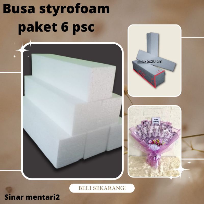 Jual Busa Strofoam Balok Paket 6 Pcs Ukuran 5x5x20 Cm Busa Gabus Busa