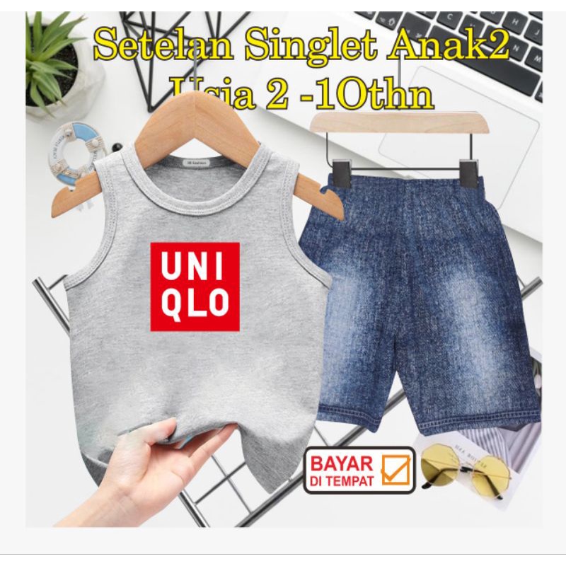 ((IB))SETELAN SINGLET ANAK SEMI JEANS/UN16LO DIGITAL SABLON