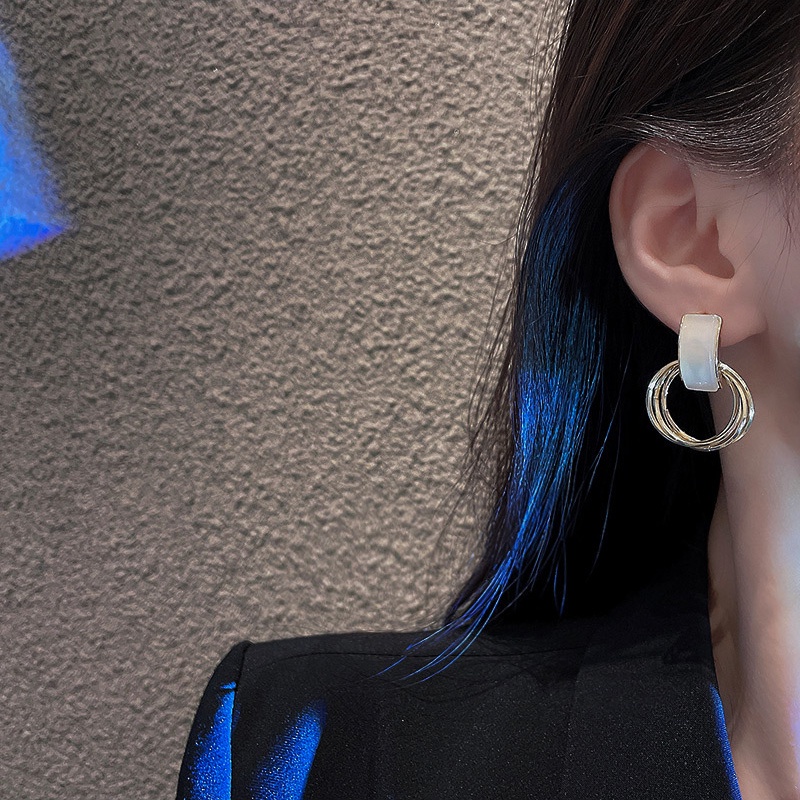 Anting Tusuk Motif Geometri Hias Batu Opal Mewah Bahan Sterling silver 925 Untuk Wanita