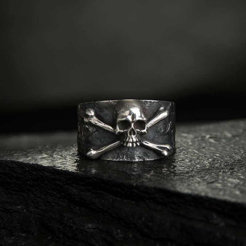 Cincin Pria Model Terbuka Desain Tengkorak Gaya Trendy Rock Adjustable Untuk Pestahadiah