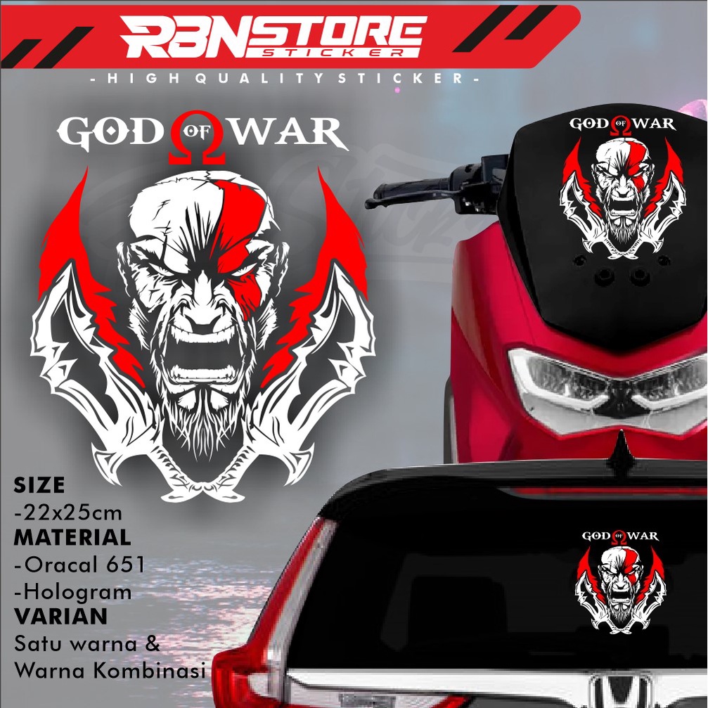 (NEW) STIKER GOD OF WAR UNTUK WINDSHIELD VISOR NMAX/PCX CUTTING STICKER UKURAN 22X25CM WARNA SOLID DAN HOLOGRAM