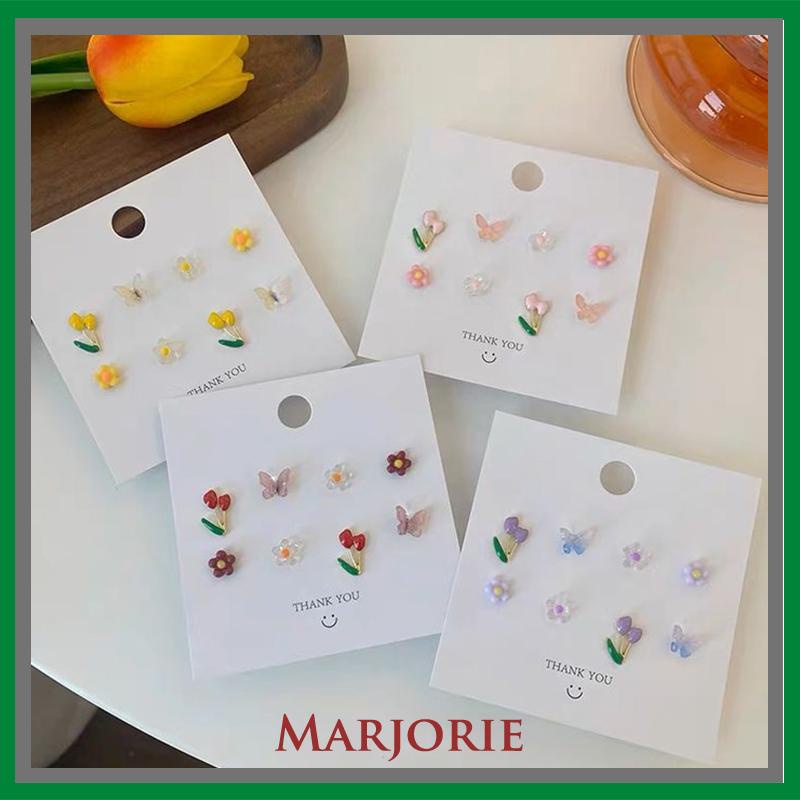 Anting Set Perhiasan Anting-anting Kupu-kupu Bunga Berwarna-Warni-MJD