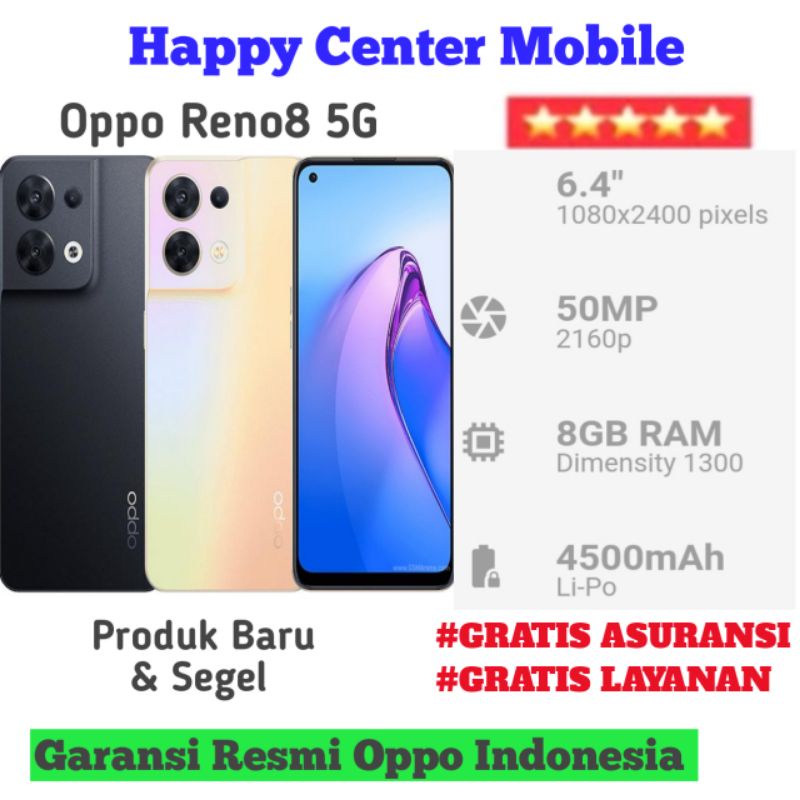 OPPO RENO 8 5G [8GB+5GB] + 128GB GARANSI RESMI