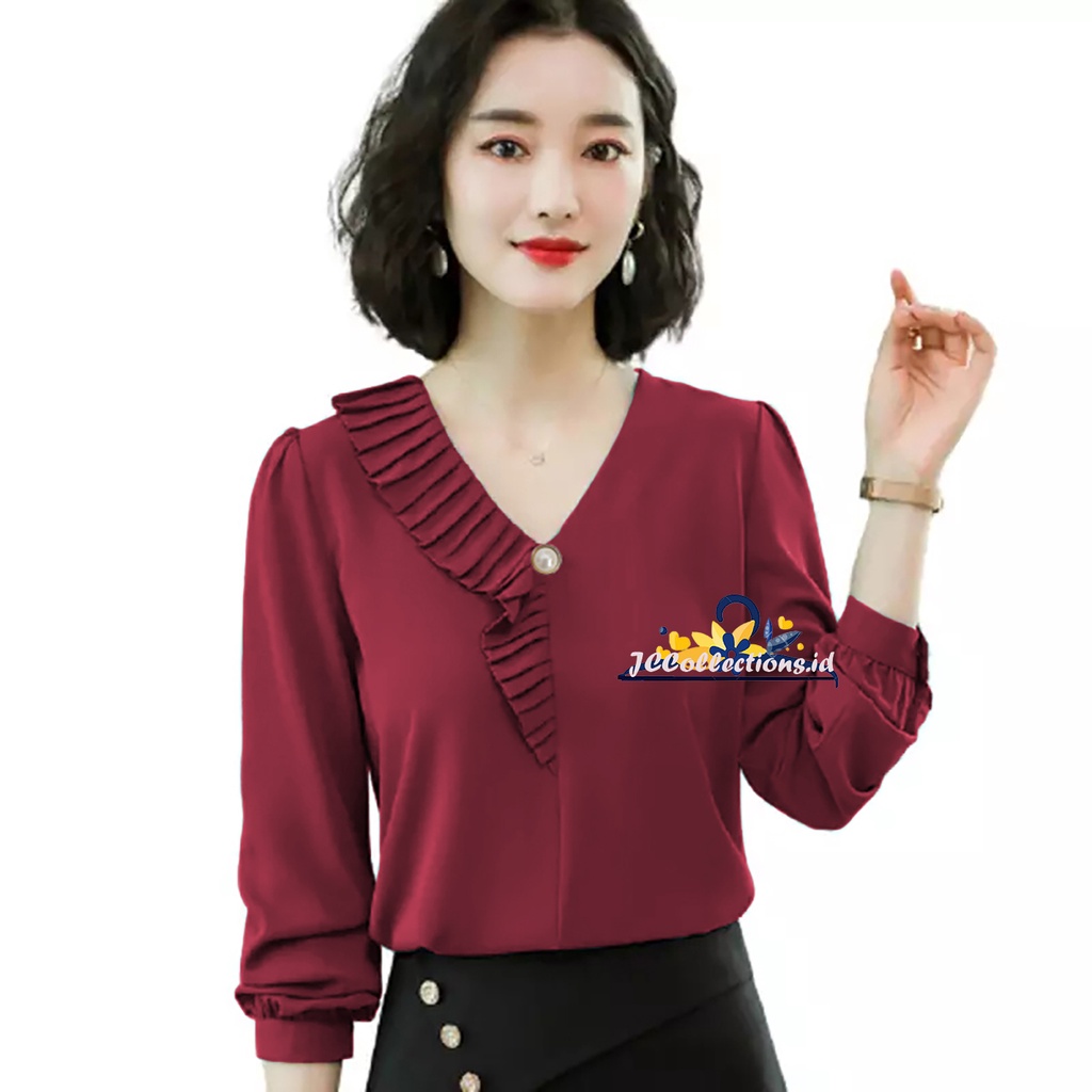 Blouse Lengan panjang Wanita Gaya Korea variasi leher Model Terbaru Ferlinn - JCCollections