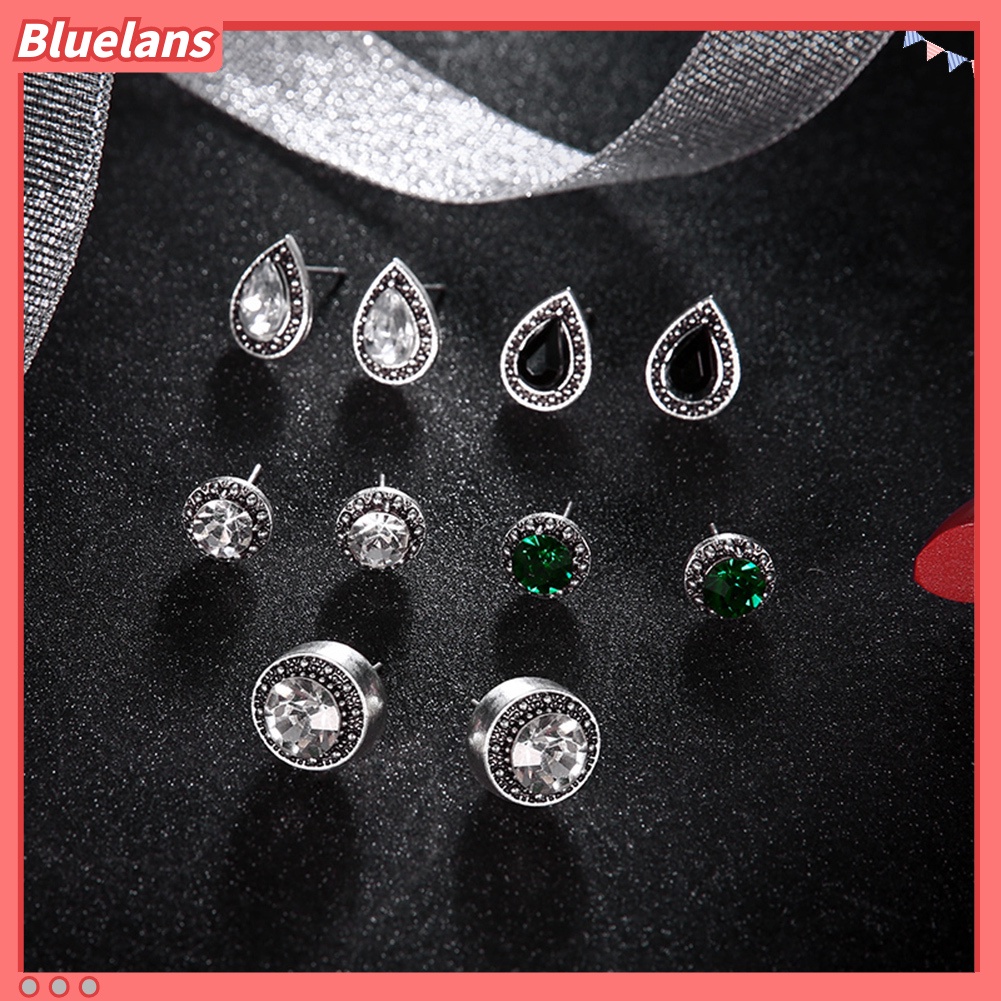 Bluelans 5 Pairs Round Waterdrop Shape Ear Studs Set Women Retro Party Earrings Jewelry