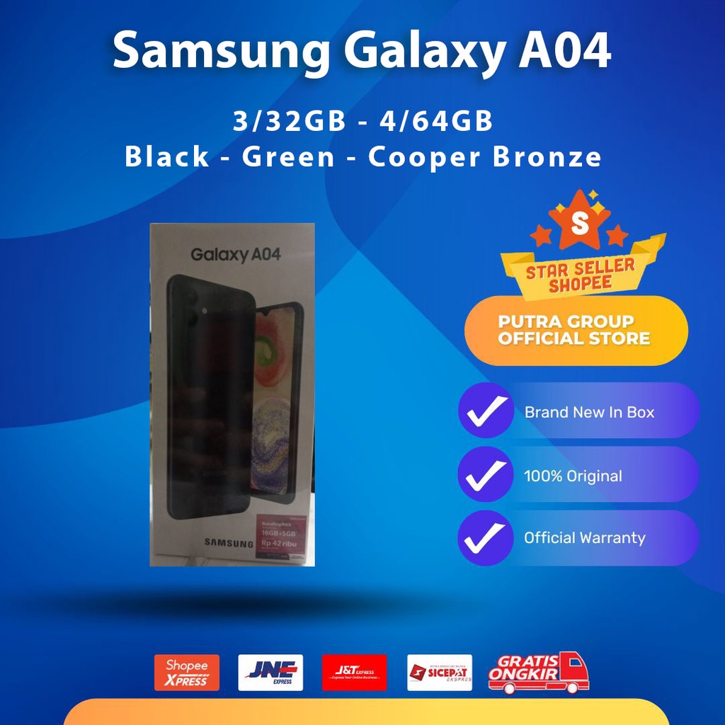 (RESMI) Samsung Galaxy A04 4/64GB 3/32GB Black Green Bronze 32 64 GB