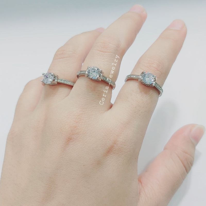 Cincin Perak Asli Silver 925 Lapis Emas Putih Model Soliteer Terbaruuu - Perhiasan Perak Wanita