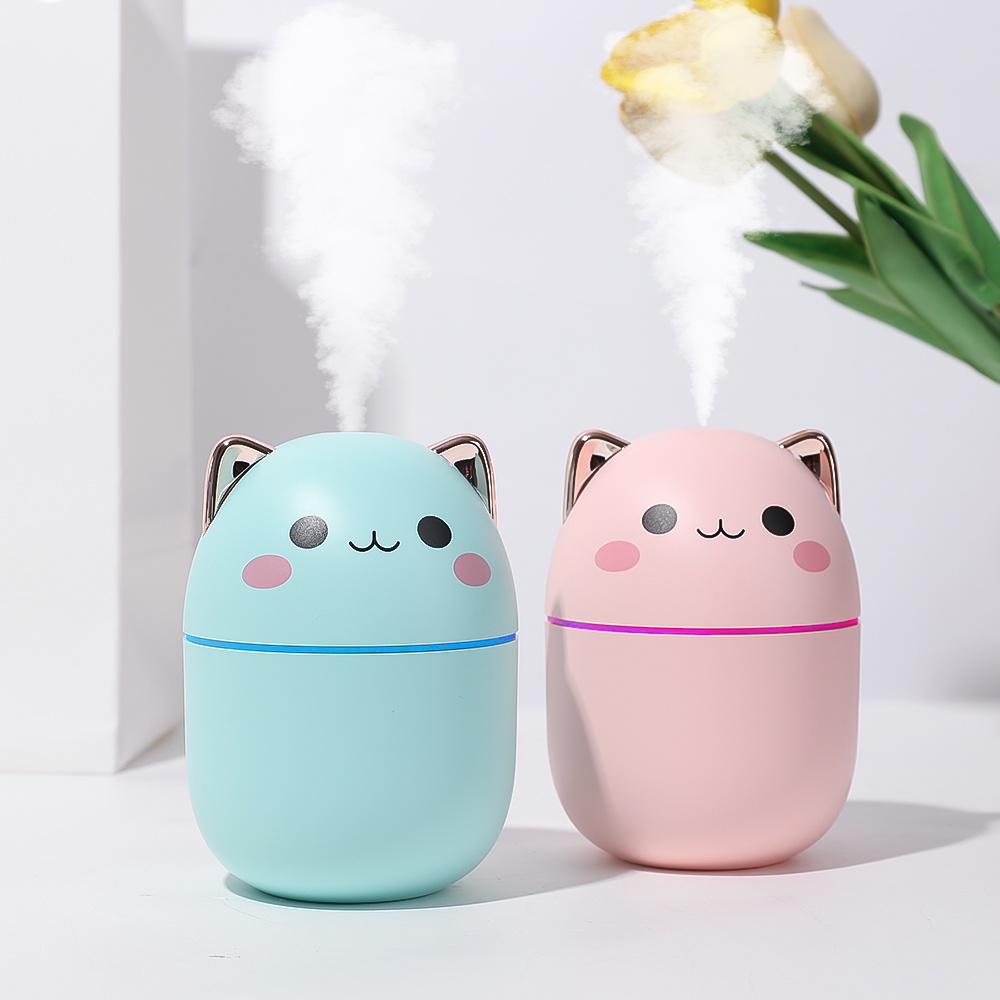 1 Pc Humidifier Pelembab Udara Aromaterapi Mini Portable 250ml Dengan Lampu Malam Dan Port Charger USB