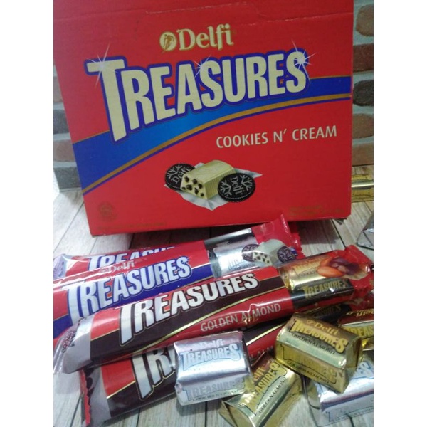 

Coklat delfi treasure golden almond cookies n cream 36gr