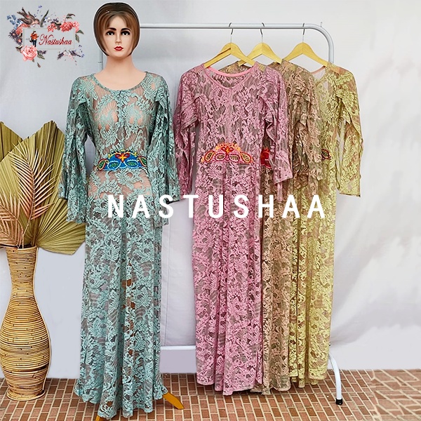 Kaftan Brukat Serena Import Wanita Tanpa Inner / Terusan Muslim / Lebaran / Kondangan / Hajatan Baju Pesta Busui Friendly Variasi Bordir Bunga Lengan Panjang Ada Layer Bagian Lengan