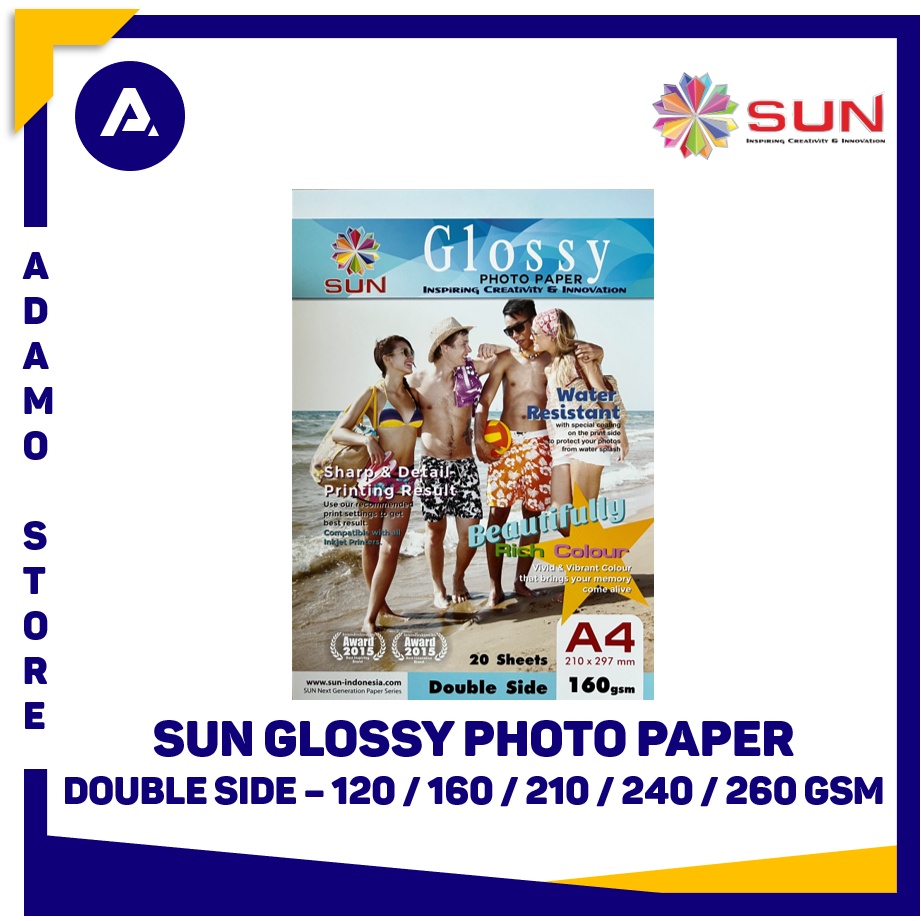 Kertas Foto A4 Sun Glossy Photo Paper Double Side A4 (120 160 210 240 260 gsm) Next Generation