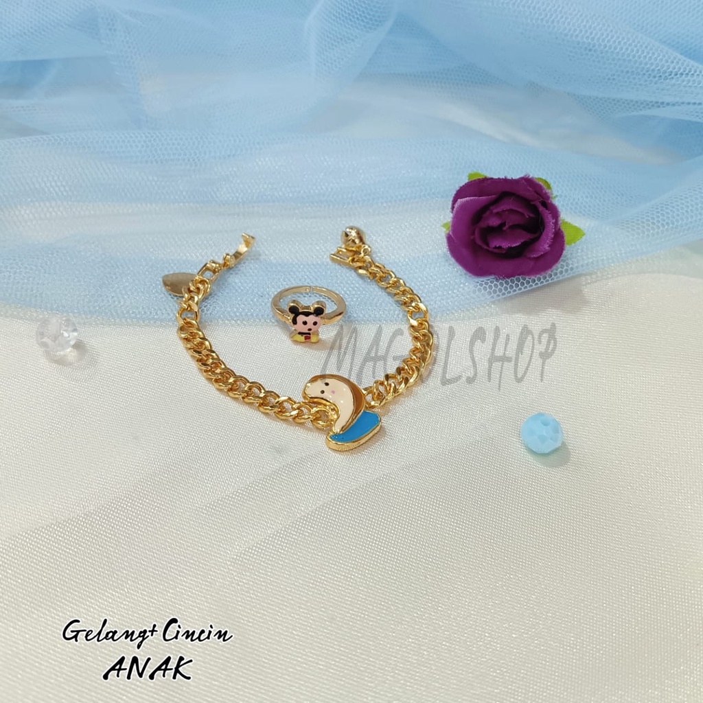 GELANG+CINCIN ANAK  GOLD ANAK PERHIASAN EMAS KOREA ANTI KARAT DAN ANTI LUNTUR