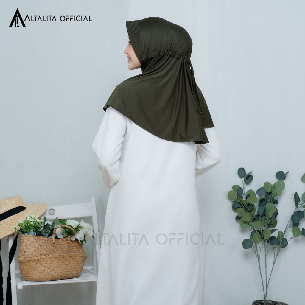 Altalita - Kerudung Bergo Serut Jokowi Instan Menutup Dada pet Antem Polos Bahan Jersey Premium Cocok untuk Sekolah Olahraga Volly Futsal Senam dan Sehari-hari