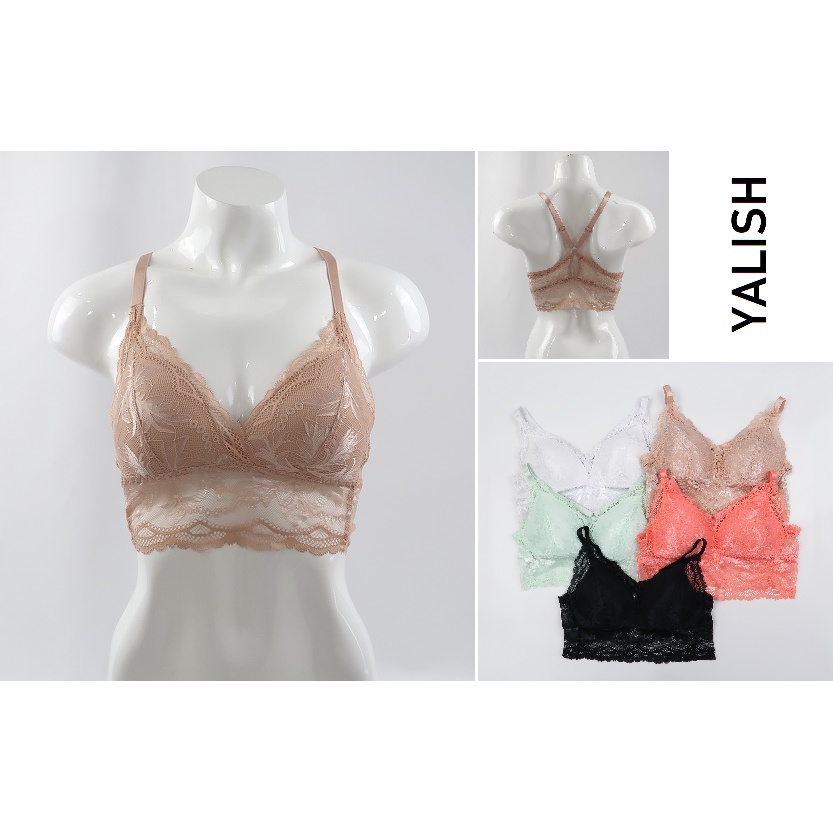 Bra / Pakaian Dalam Wanita Brand Yalish V-neck, Wireless tanpa kawat, Laced Renda Full Cup, Lingerie