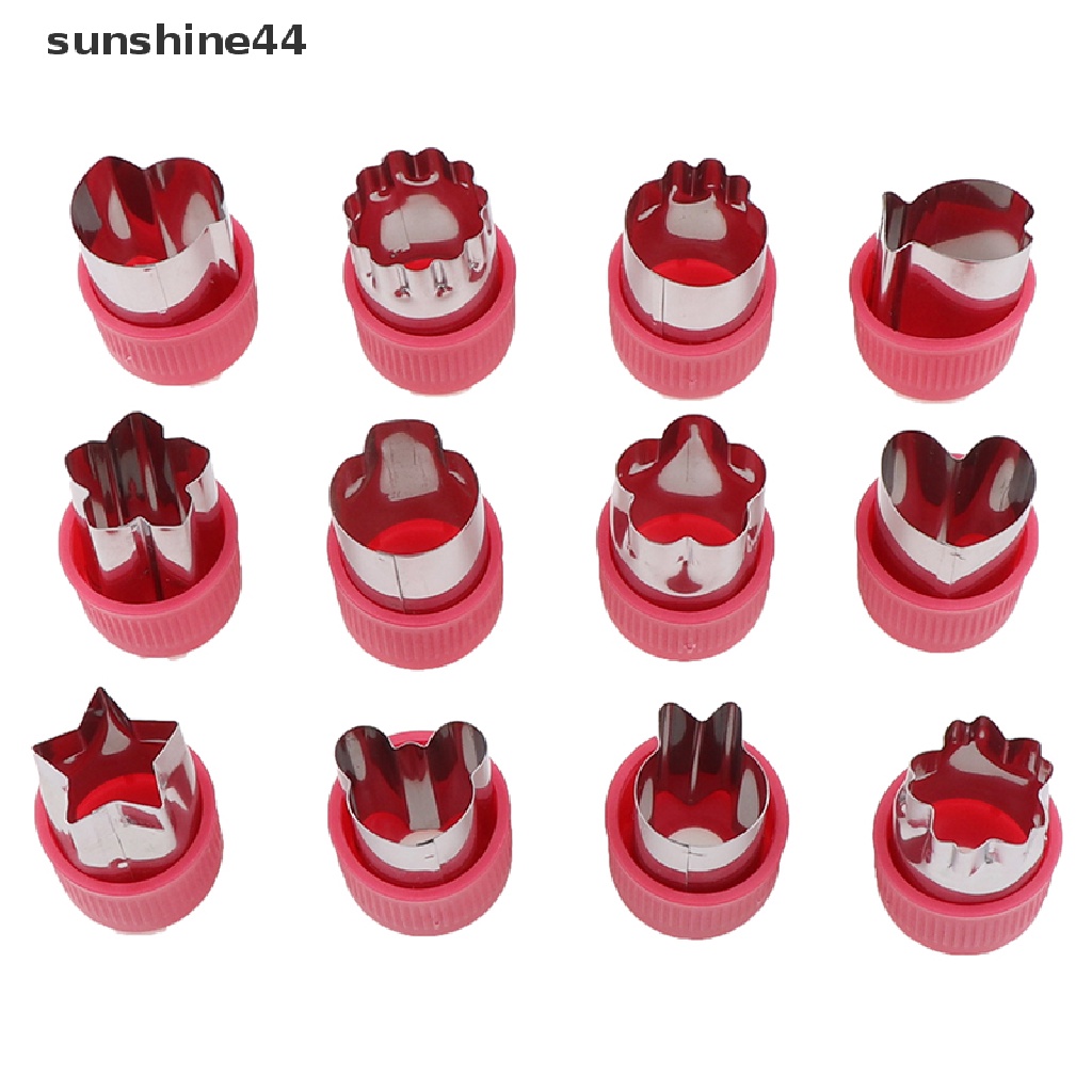 Sunshine 12Pcs / Set Cetakan Kue / Biskuit Bentuk Bunga / Buah / Hewan Bahan Stainless Steel