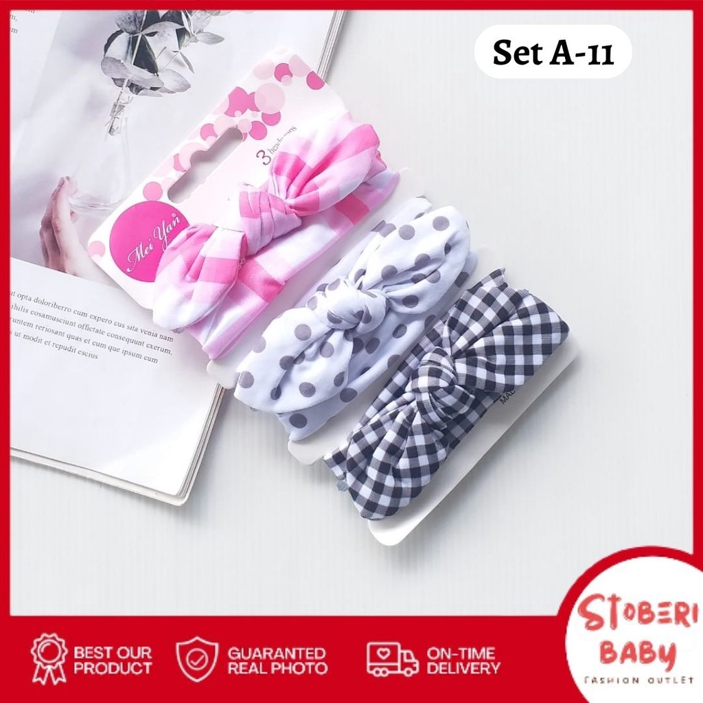 stoberi baby - BANDANA MOTIF A Bandana Set isi 3 Motif Beda / Headband Bayi Newborn Anak Perempuan Part 2