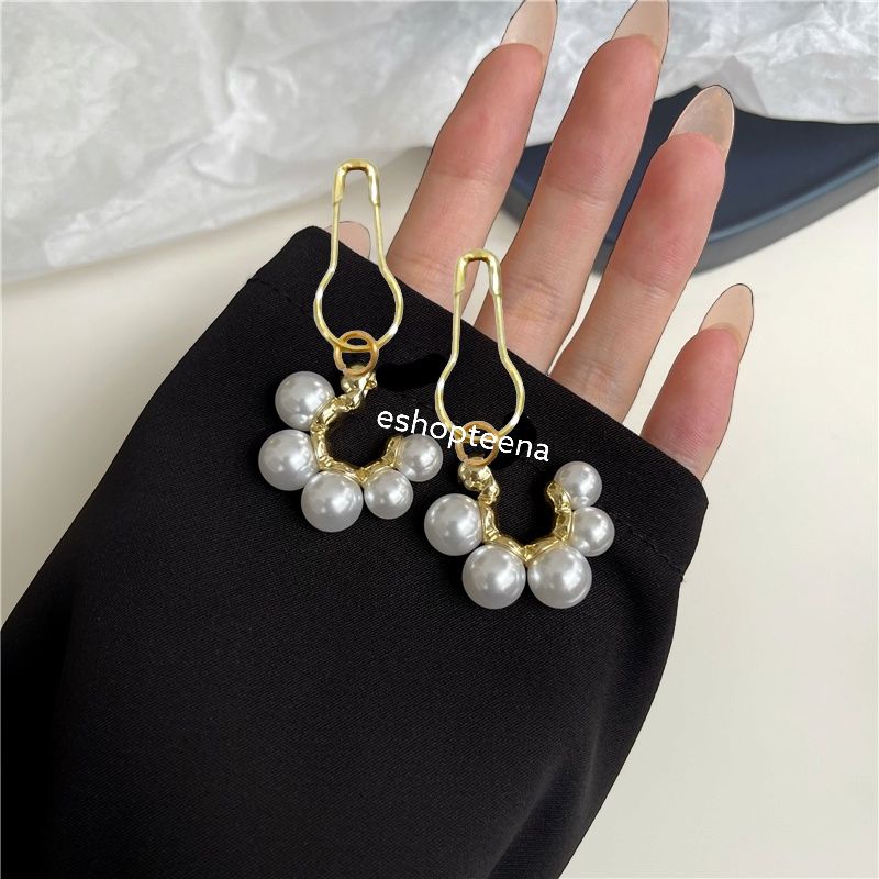 A36 anting hijab setengah lingkaran pearl gold_anting jilbab