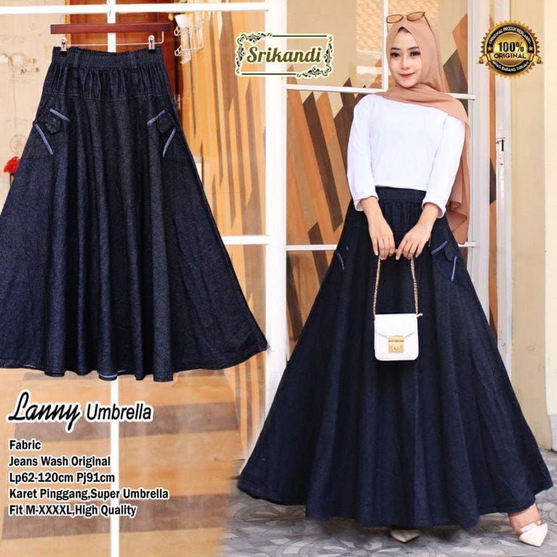 rok payung polos hitam dan biru