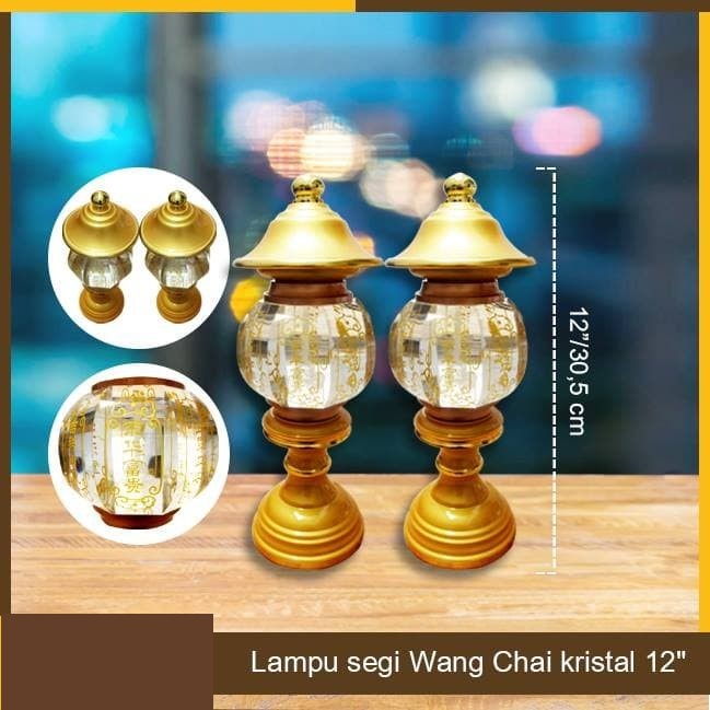 Lampu Altar Sembahyang Segi Wang Chai Kristal 12 Inch