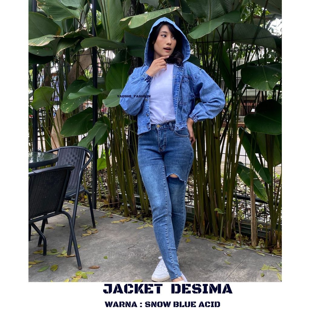 YAOSHI -JACKET DENIM  WANITA - JAKET  DENIM OVERSIZE MODEL HOODIE DESIMA