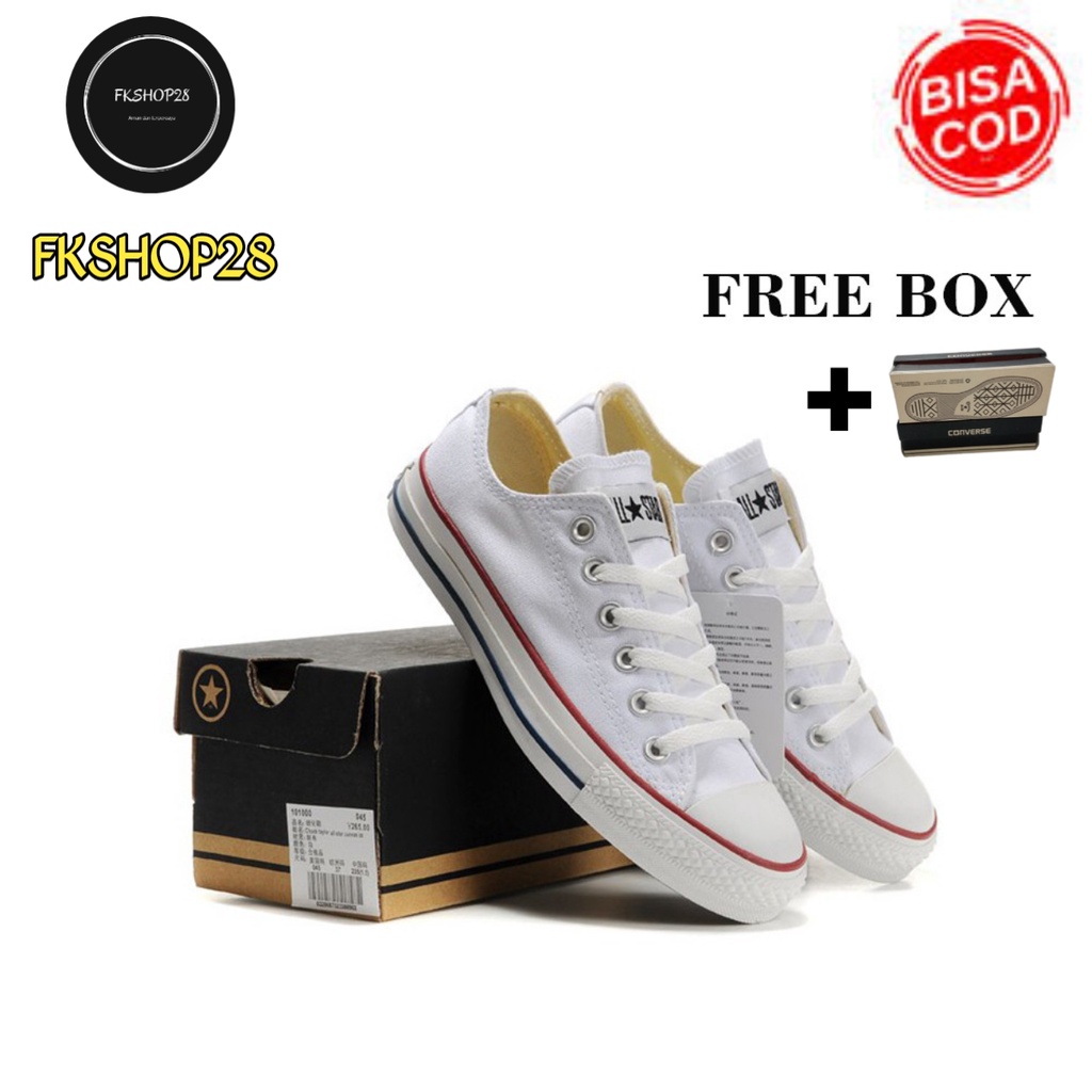 Sepatu Converse Allstar Low Putih Pendek List Merah Sepatu Sekolah Sneaker Low Putih Pendek List Mer
