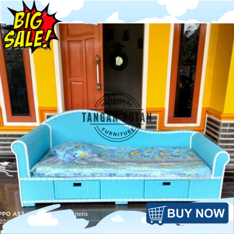 Kursi Sofa Lige Rotan Sintetis Panjang Cocok Untuk Halaman Teras, Ruang Tamu