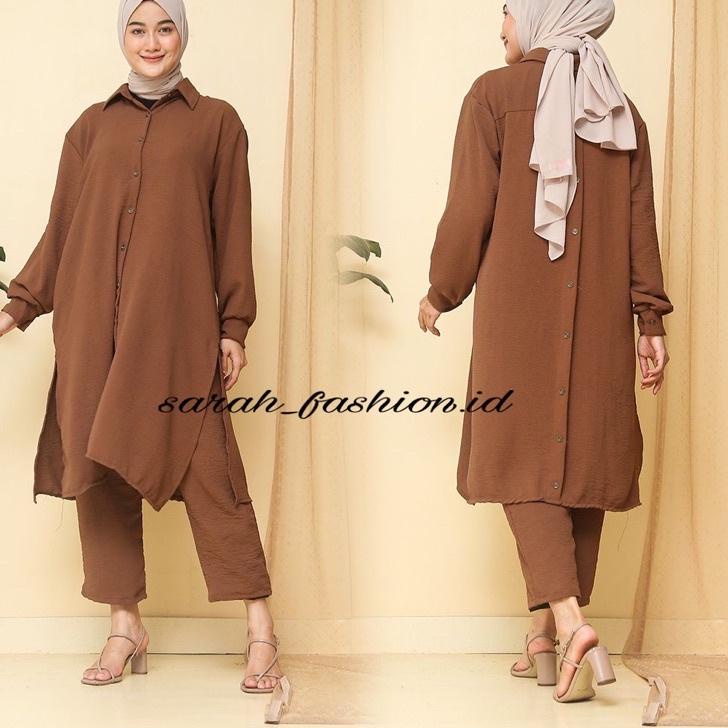 Terbaik Oneset Tunik Adhisa Crinkle Airflow / Setcel Tunik Crinkle Airflow Busui / Setelan Tunik Cri
