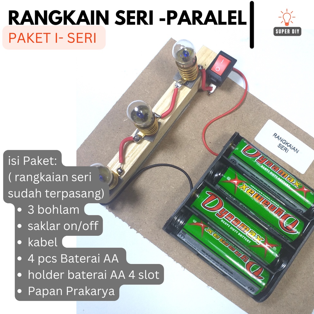 PAKET RANGKAIAN LISTRIK LAMPU SERI PARALEL / UNTUK BAHAN PRAKTEK KELAS 6 SD /  RANGKAIAN SERI / RANGKAIAN PARALEL / BOHLAM SENTER / FIITING LAMPU / KABEL / SAKLAR / PRAKTEK FISIKA / ANGKAIAN EDUKASI / PRAKARYA