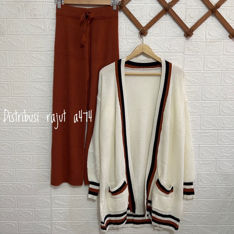 ONESET CARDIGAN RAJUT LONG CARDI LUNA OVERSIZE SETELAN KULOT DAN ROK