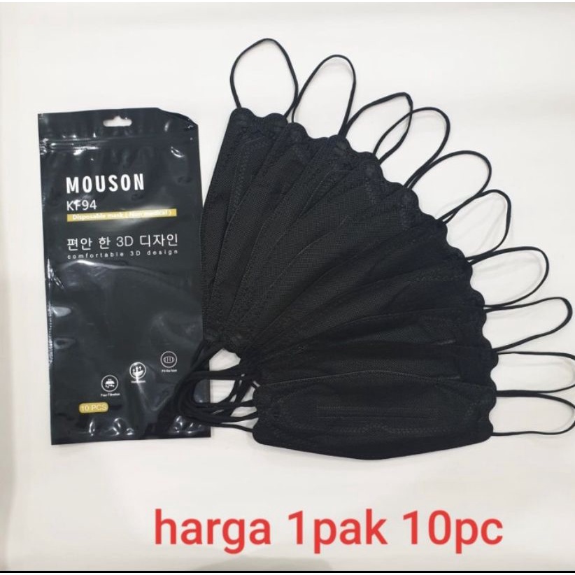 Masker Mouson KF94 Warna Hitam Putih Abu Biru Merah Love Careion