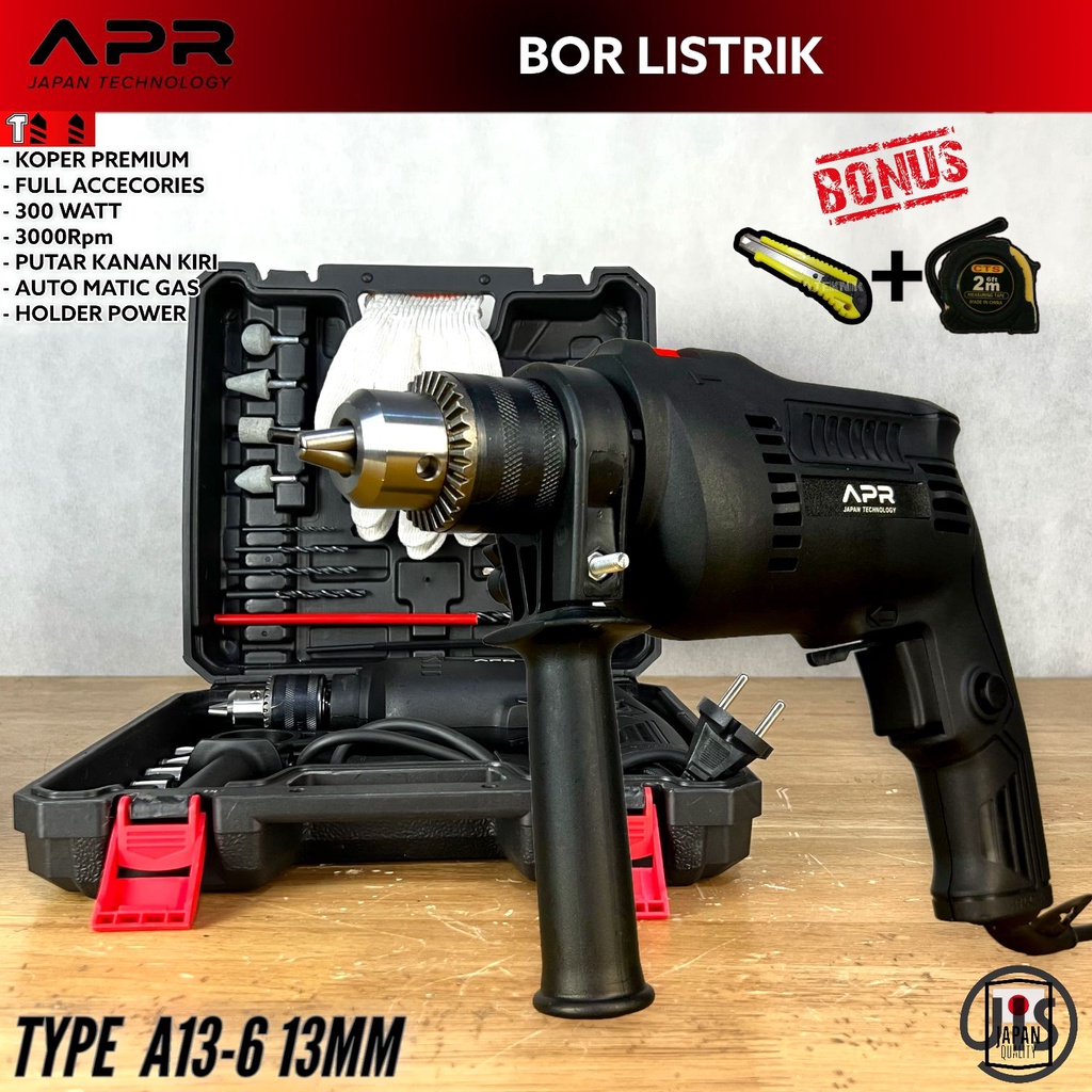 APR A13-6 MESIN BOR LISTRIK IMPACT DRILL 13MM TEMBOK BETON BESI KAYU FULLSET