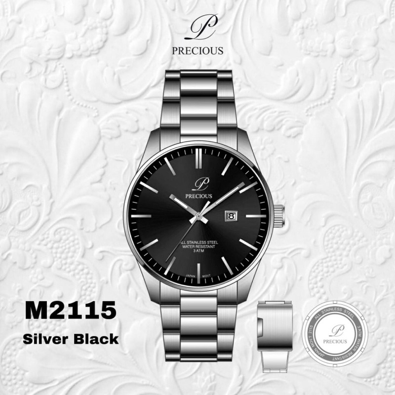 JAM TANGAN PRIA PRECIOUS ALL STAINLESS STEEL M2115 ORIGINAL WATER RESSISTANT BERGARANSI