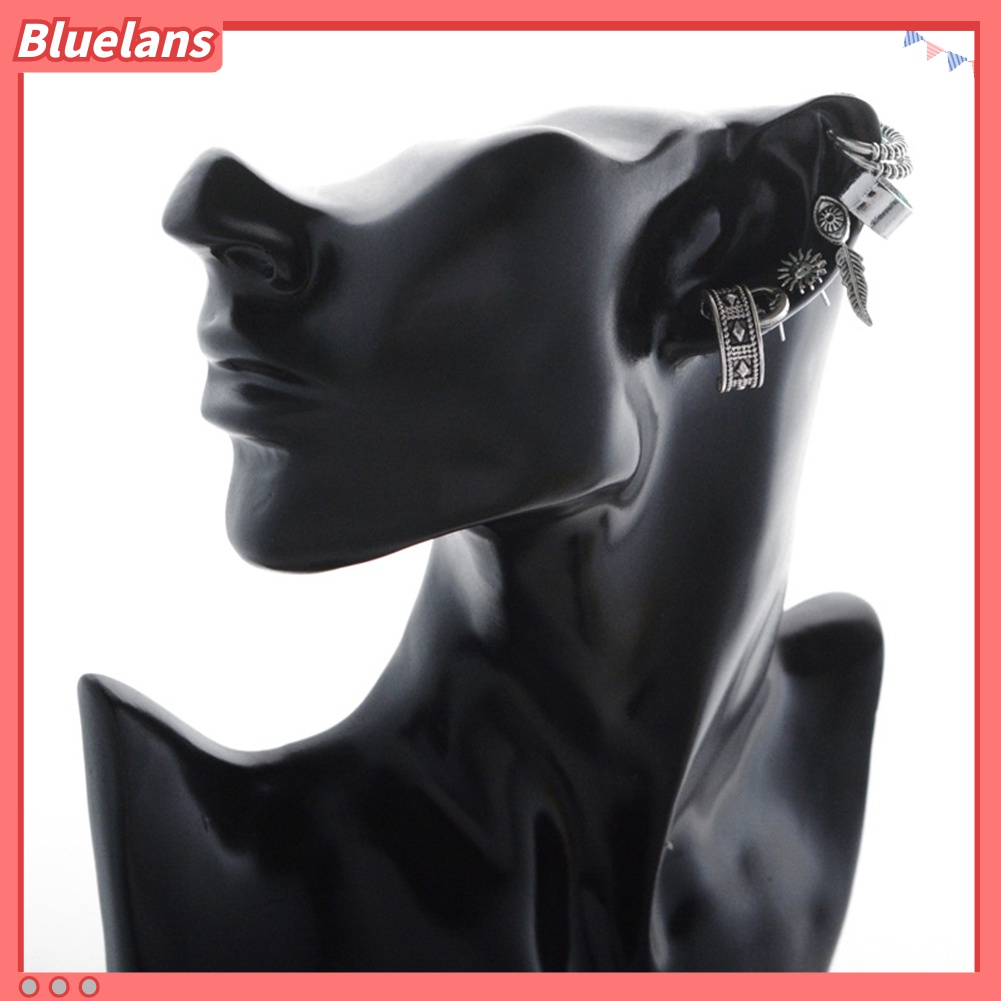 Anting Stud Desain Matahari Bulu Ukir Gaya Retro Punk