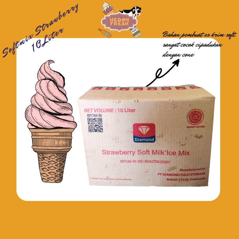 

Softmix Ice Cream Diamond 10 Liter Rasa Strawbery Soft Mix