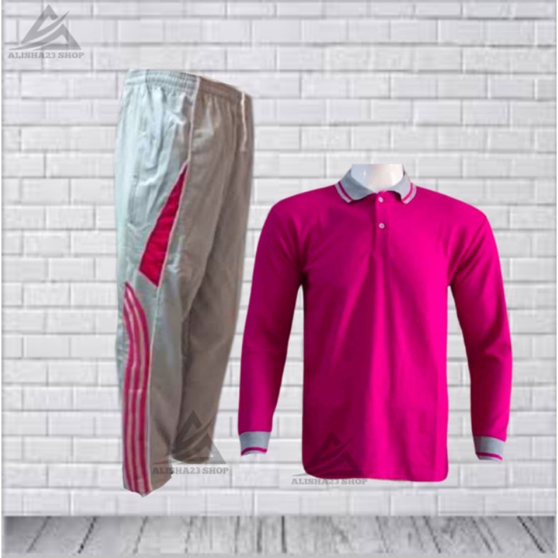 Setelan Kaos berkerah lengan Panjang Setelan Training olahraga pria wanita baju berkerah tangan panj