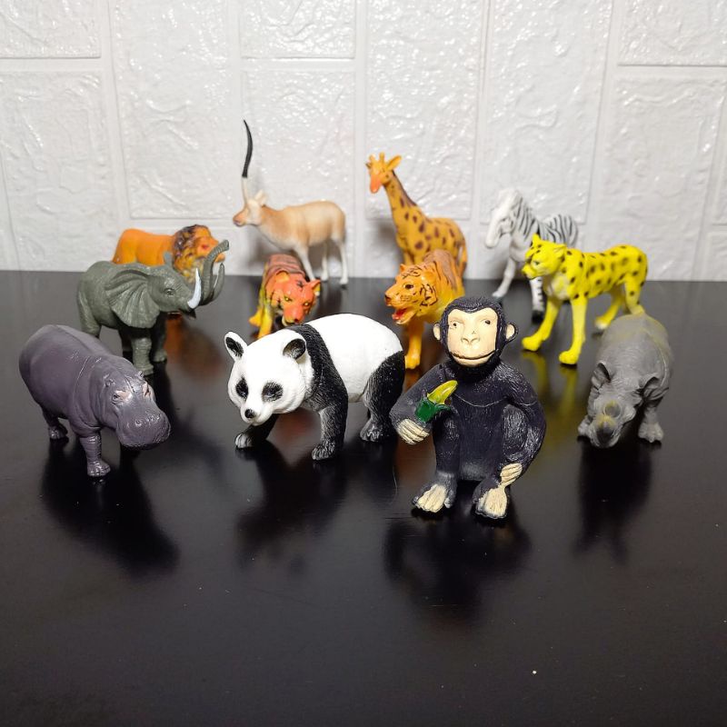 Mainan Set Hewan Liar Besar 12 pcs Edukasi Kebun Binatang Wild Animal 3D Karet - Set Koleksi Figure 