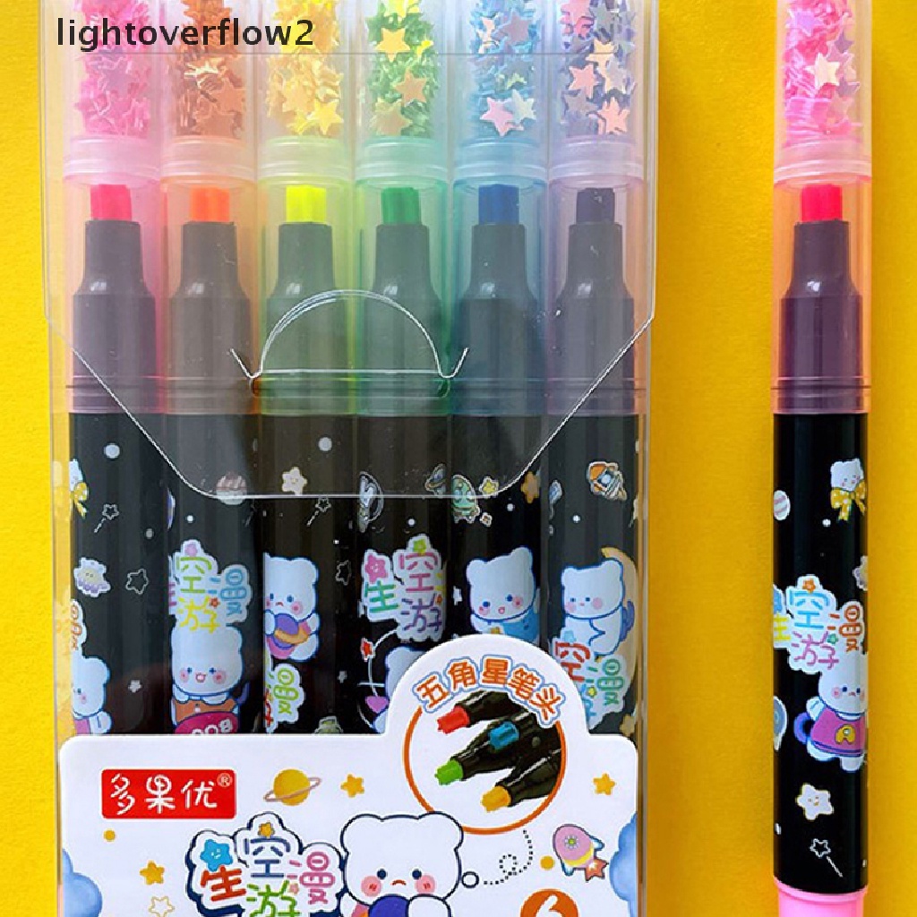 (lightoverflow2) 6 Warna / set Pulpen / Bolpoin Motif Bintang Kawaii Untuk Stationery / Sekolah / Hadiah