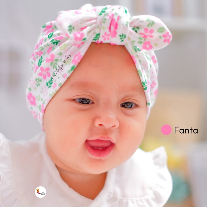 Turban Anak Bayi Perempuan Model Pita Ikat Fullprint newborn 0-3 Tahun Premium by Listiaforkids