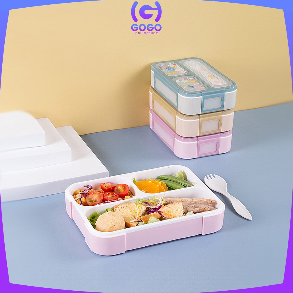 GOGO-C448 C449 Lunch Box Set Anak 3 Sekat BPA FREE Karakter Dengan Sendok Tempat Makan Anak Kotak Bekal Anak Motif Lucu