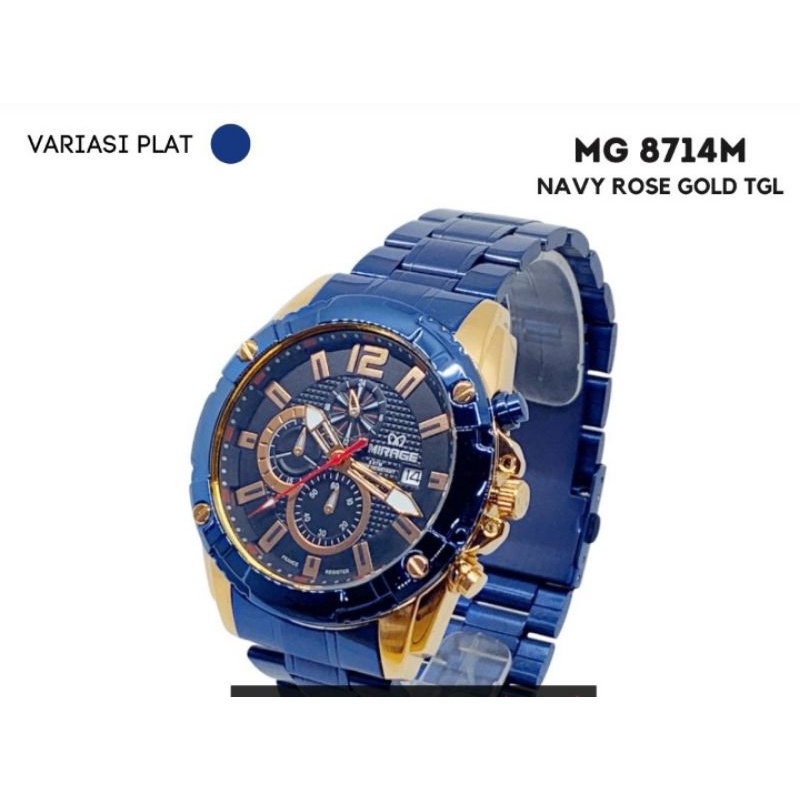 jam tangan Mirage Rante biru rosegold sport pria analog original tahan air