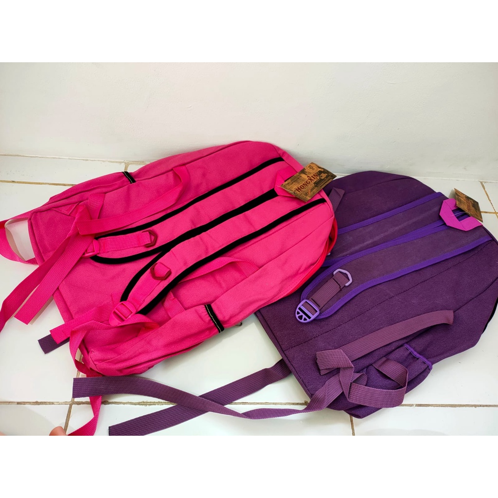 TAS RANSEL WANITA KANVAS PREMIUM IMPORT MODEL KOREA BIRU DAN PINK TAS PUNGGUNG SEKOLAH / KULIAH ANAK