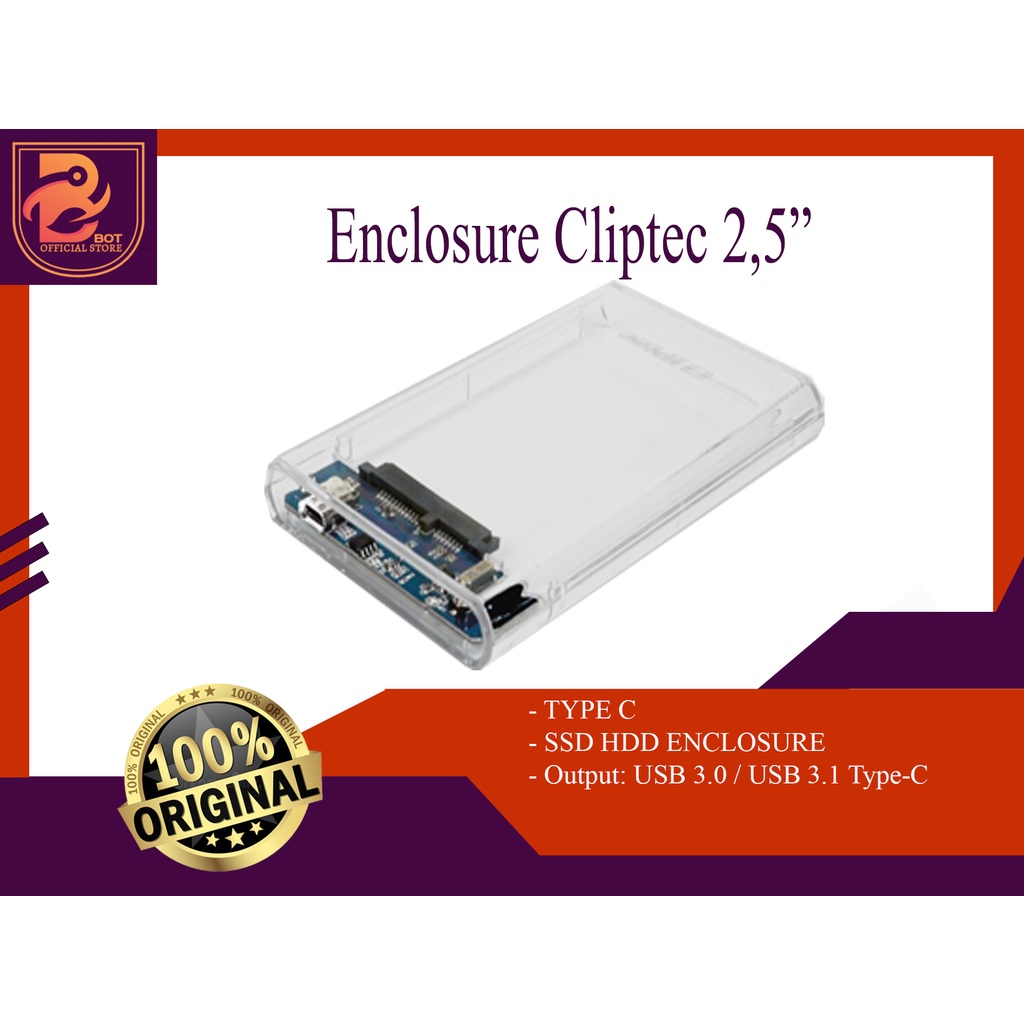 Case Enclosure HDD SSD CLIPtec RZE287 SATA 2.5" USB-C 3.1 / CASING SSD / CASING HDD