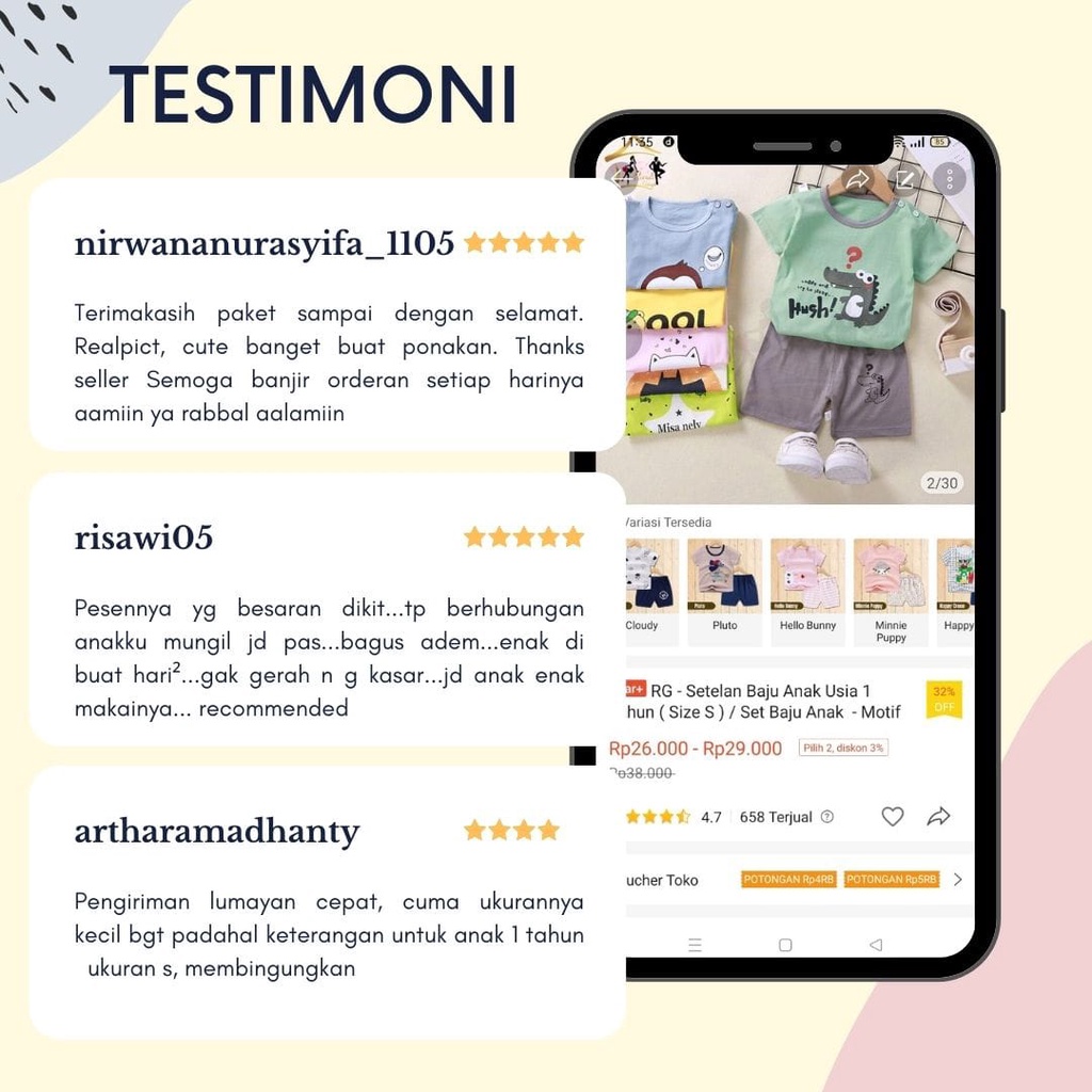 RG - Setelan Baju Anak Usia 3 - 5 Tahun / Set Baju Anak  - Motif Karakter / Anak