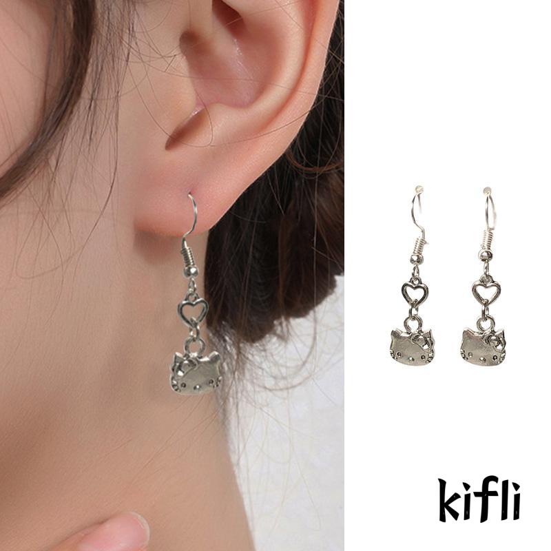 Anting Desain Kartun Kucing Bahan Alloy Gaya Retro Untuk Perempuan