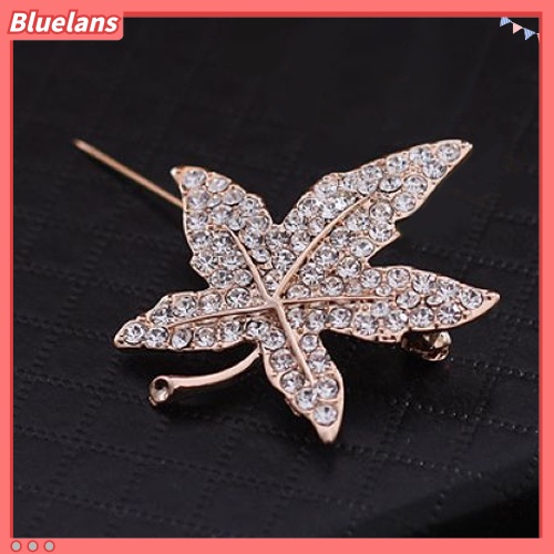 Bluelans Bros Pin Bentuk Daun Maple Aksen Berlian Imitasi Untuk Wanita