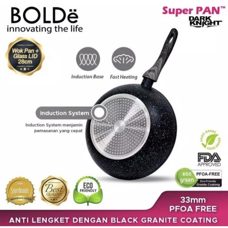 [ BoLDe ] Bolde Superpan Dark Knight Wok 28Cm + TUTUP / Wajan Bolde - Granite Coating bisa untuk kompor listrik/induksi