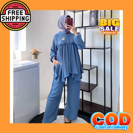 One Set Setcel Rayon Setelan Busui/Bisa Cod Setelan Wanita Kekinian St Pilita - Wibi Set Crinkle - B